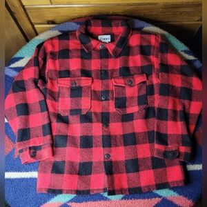 Vtg Codet Coat Mens Large Red Black Buffalo Plaid Wool Blend Jacket Button Up